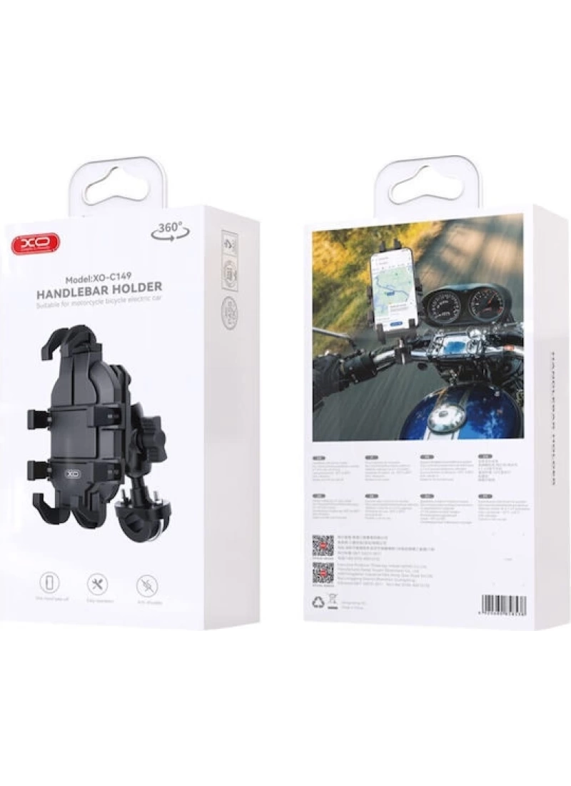 XO C149 Motosiklet Telefon Tutucu – Darbe Emici, Gidon Tipi Montajlı, 4.7-6.9 inç Tüm Telefonlarla Uyumlu