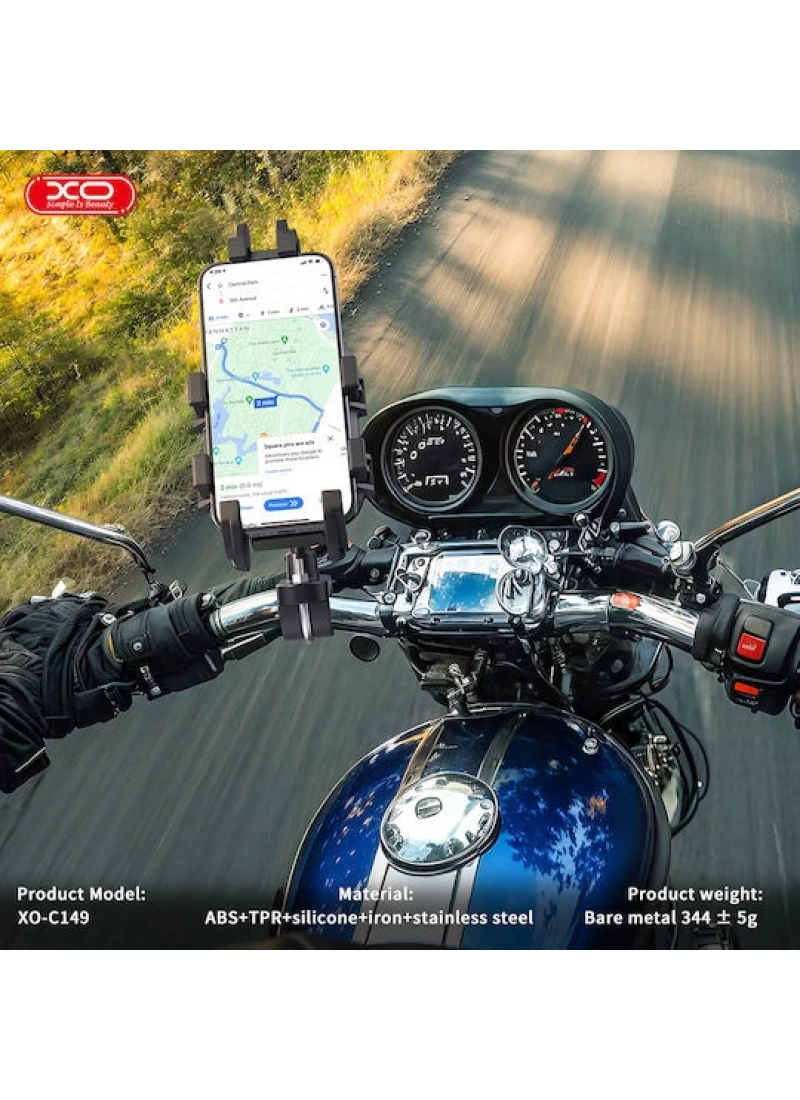 XO C149 Motosiklet Telefon Tutucu – Darbe Emici, Gidon Tipi Montajlı, 4.7-6.9 inç Tüm Telefonlarla Uyumlu
