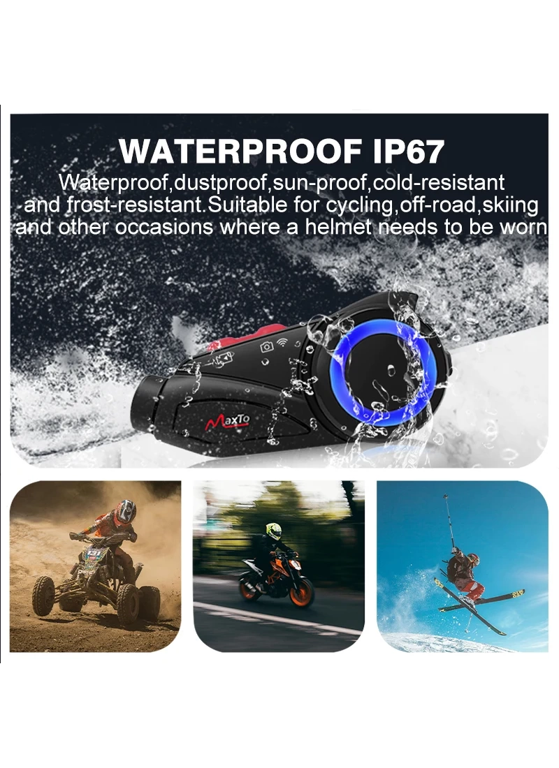 Maxto M3S Akıllı Kameralı BT 5.0 Kask intekom, FM, HD Video, Suya Dayanıklı, Geniş Açılı Lensli