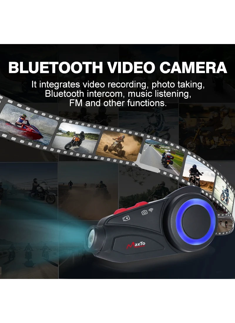 Maxto M3S Akıllı Kameralı BT 5.0 Kask intekom, FM, HD Video, Suya Dayanıklı, Geniş Açılı Lensli