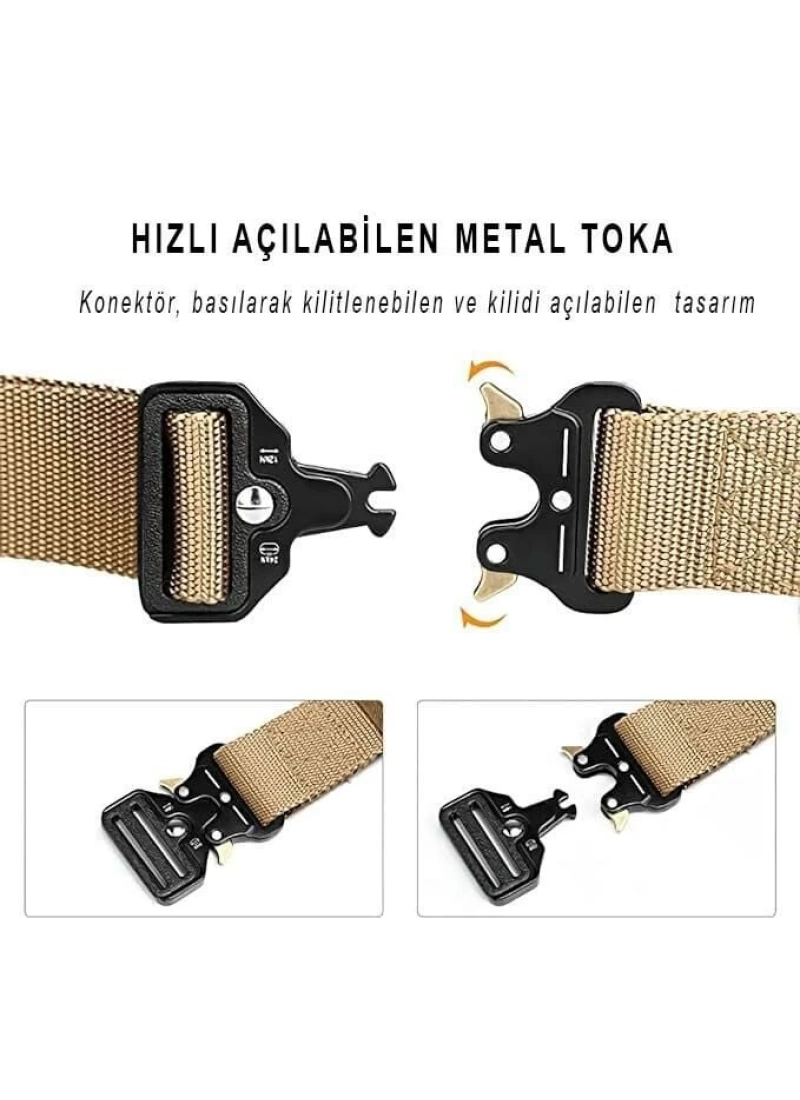 Metal Tokalı Kobra Kemer - Outdoor Palaska Kemer - Bej