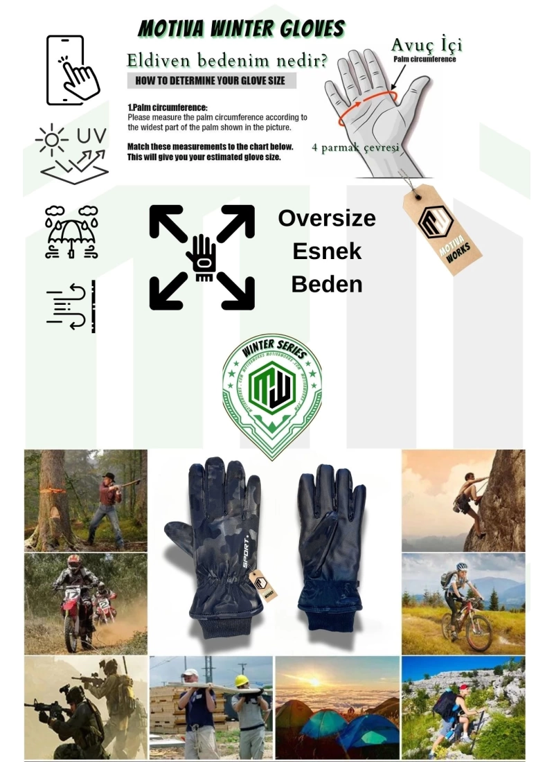 Microfiber Unisex içi Polarlı Oversize Eldiven Dokunmatik Kışlık Kaymaz Soğuk Hava Su İtici Eldiven