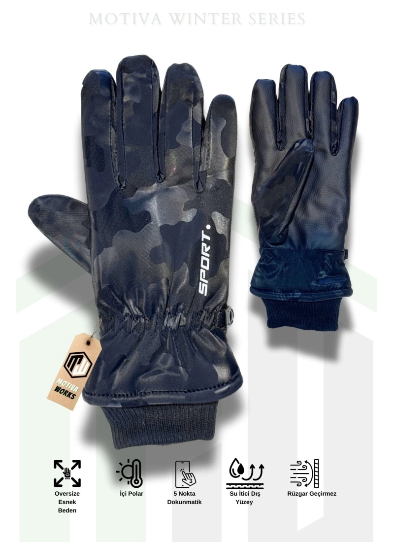 Microfiber Unisex içi Polarlı Oversize Eldiven Dokunmatik Kışlık Kaymaz Soğuk Hava Su İtici Eldiven