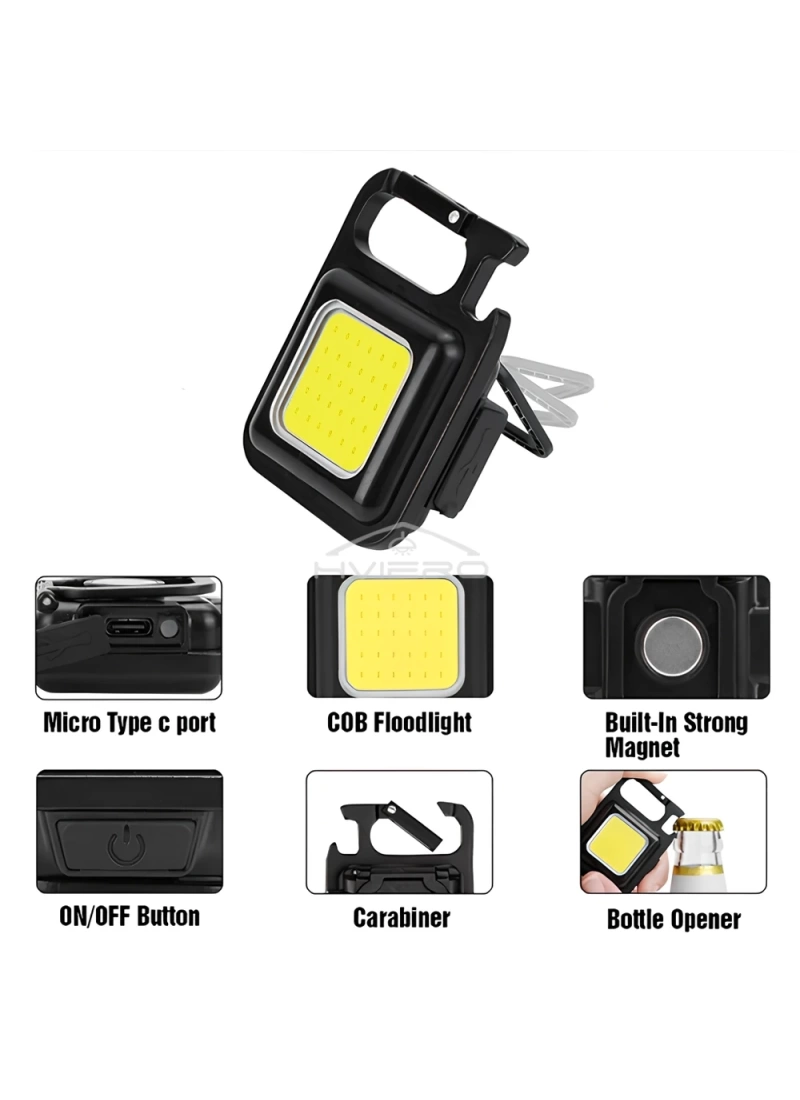 Mini El Feneri Anahtarlık Taşınabilir LED Şarj Edilebilir İş Acil Durum Cep Feneri Çok Fonksiyonlu Güçlü COB Açık Kamp Karabina