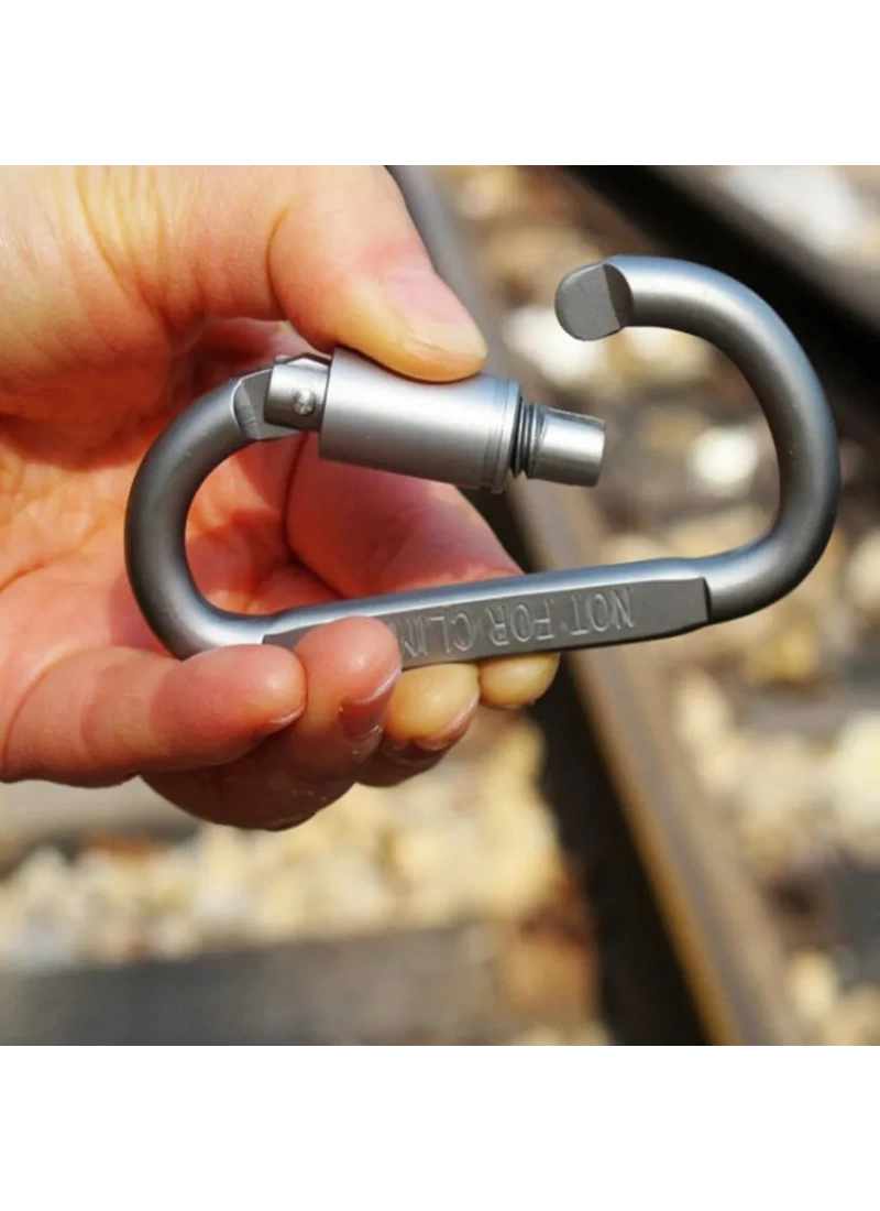 Molle Metal Karabina Gri D Tip Kilitli Taktik Anahtarlık Çok Amaçlı