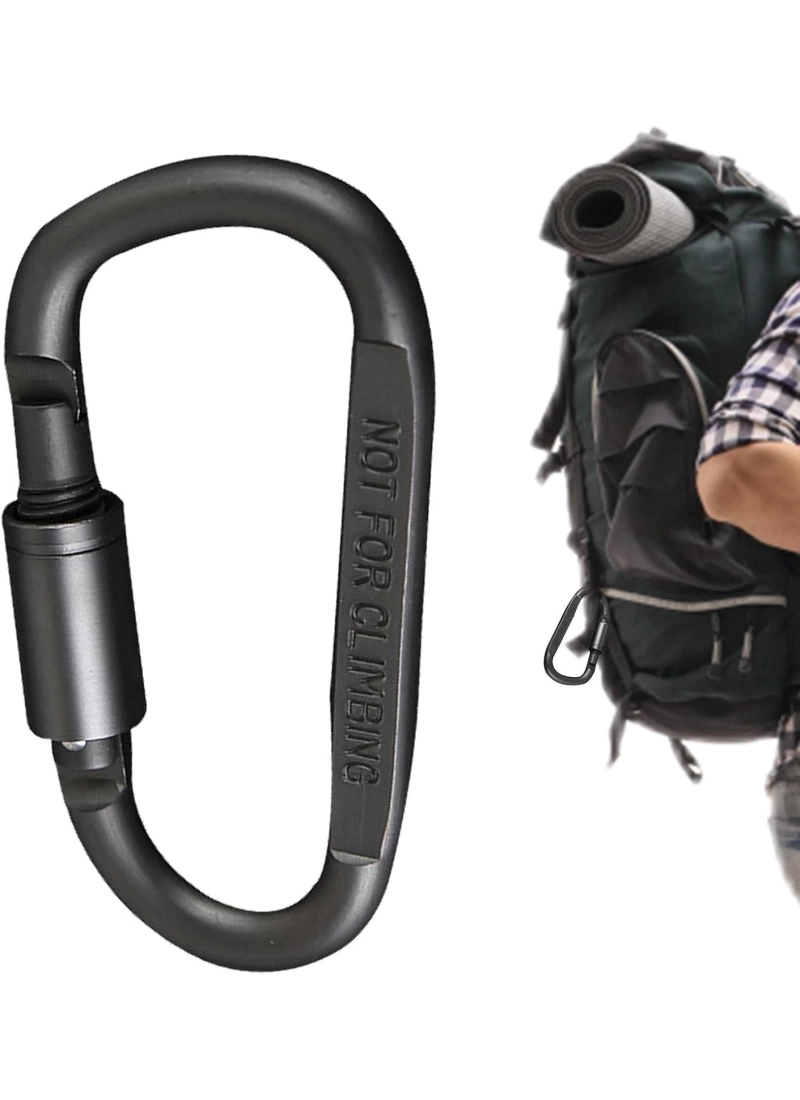 Molle Metal Karabina Siyah D Tipi Kilitli Taktik Anahtarlık Çok Amaçlı