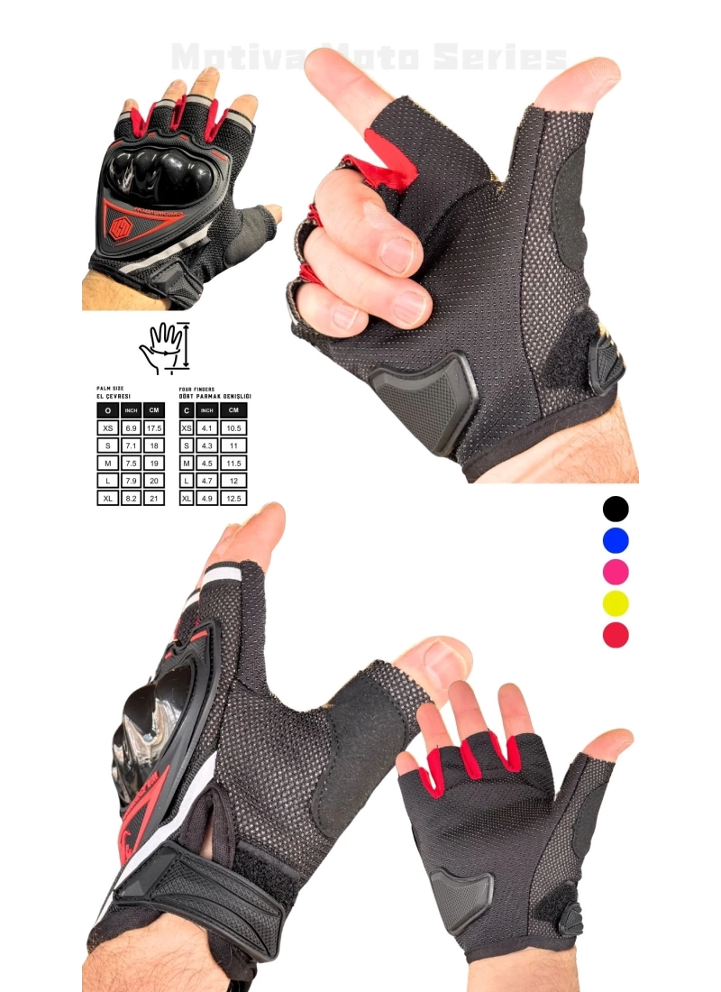 Motiva Works Kırmızı Kısa Yarım Parmak Motosiklet Eldiveni MW120R
