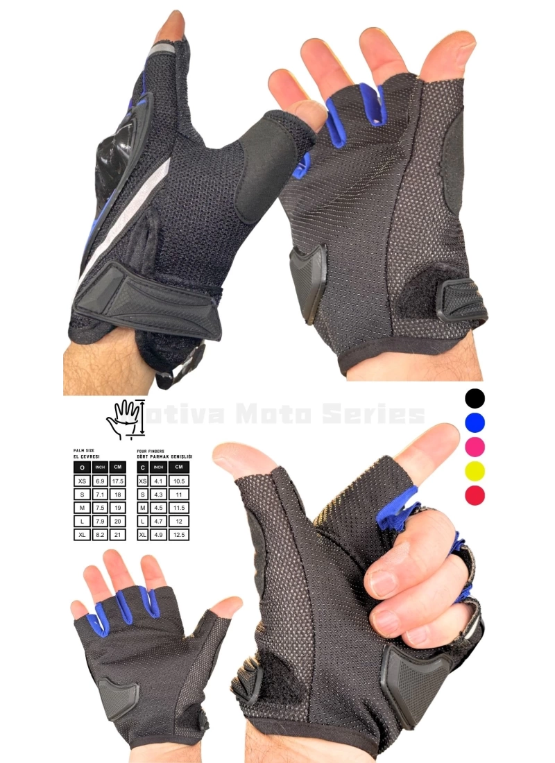 Motiva Works Blue Short Reflective Motorcycle Gloves MW120M