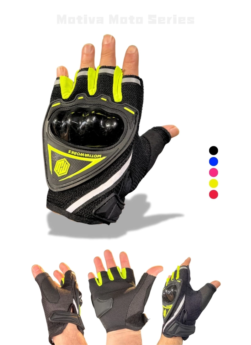 Motiva Works Neon Sarı Kısa Yarım Parmak Motosiklet Eldiveni MW120N