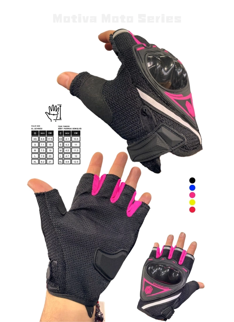 Motiva Works Pembe Kısa Yarım Parmak Kadın Motosiklet Eldiveni MW120P