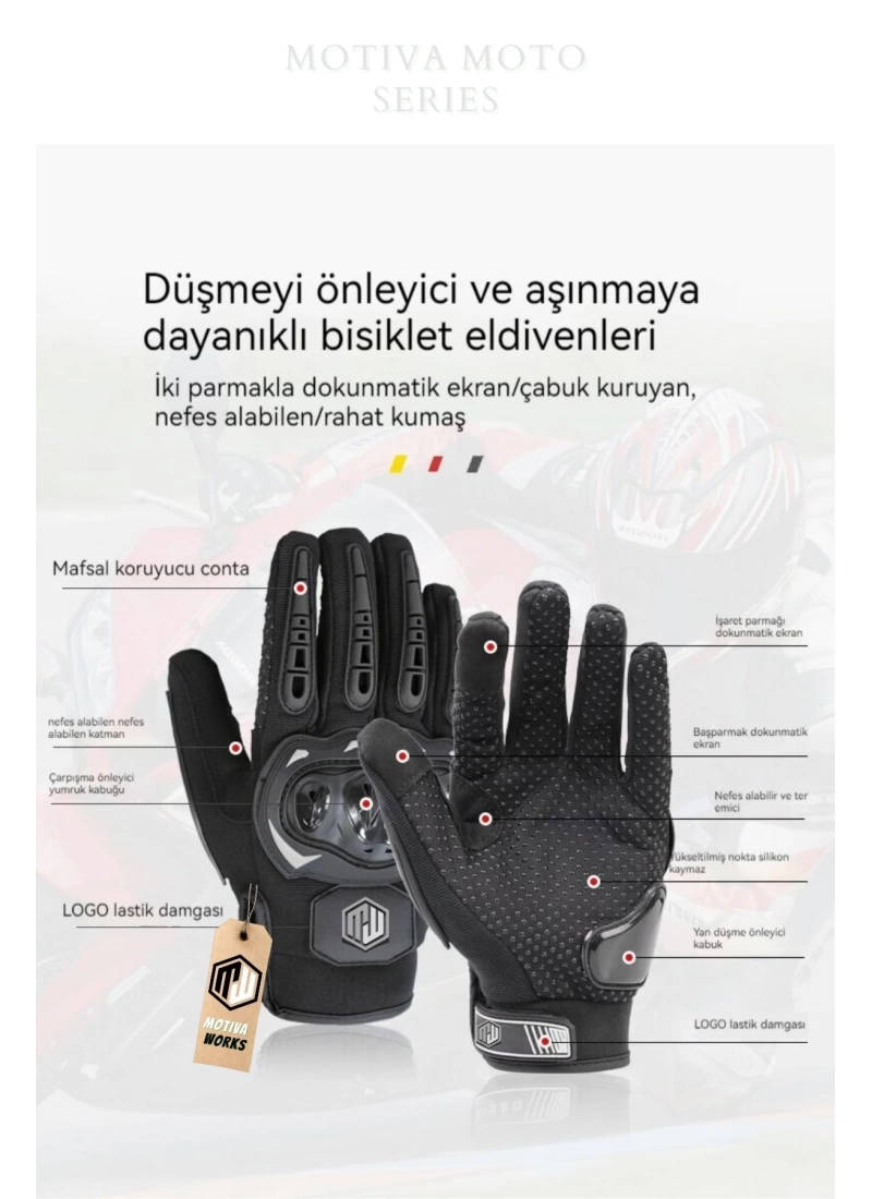 Motiva Works Siyah Unisex Motosiklet Eldiveni Dokunmatik M314B