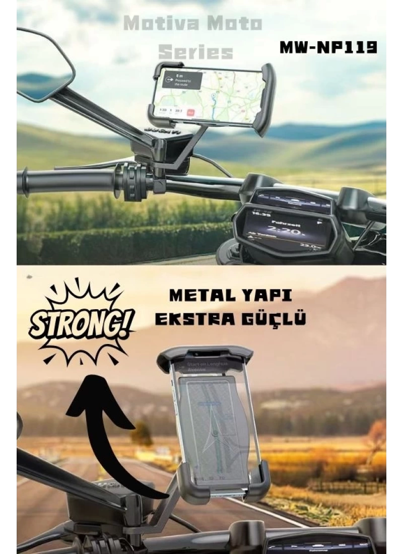 Motosiklet Telefon Tutucu Metal Güçlü Ayna Bağlantılı 4.5 ila 7.0 inch Oversize Evrensel Model MNP119