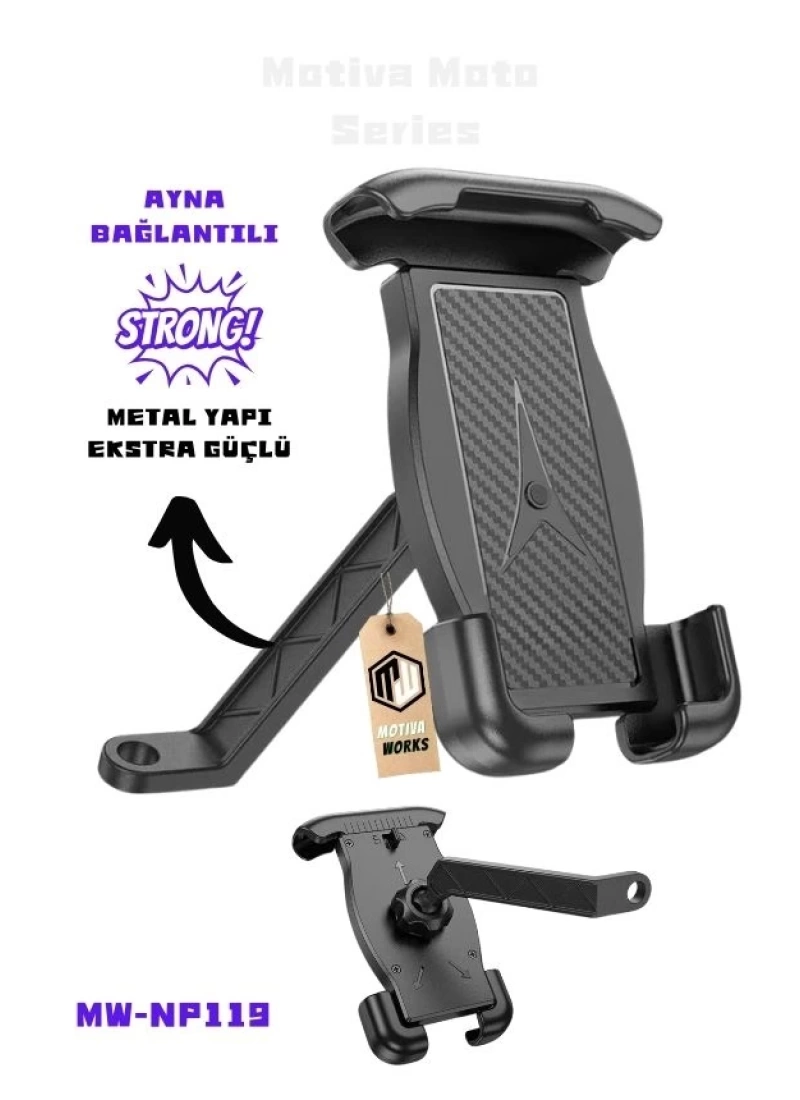 Motosiklet Telefon Tutucu Metal Güçlü Ayna Bağlantılı 4.5 ila 7.0 inch Oversize Evrensel Model MNP119