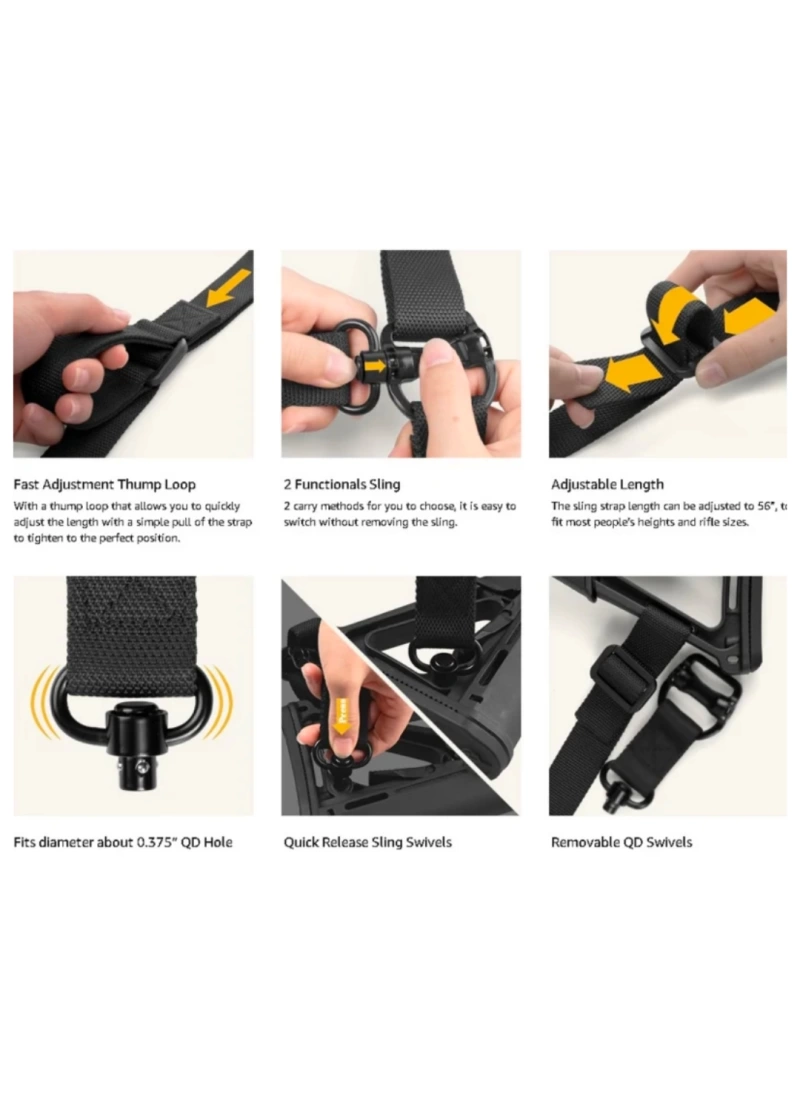 MPT QD Siyah Metal Bas Çıkarlı Askeri Airsoft Avcılık Tüfek Askı Kayışı