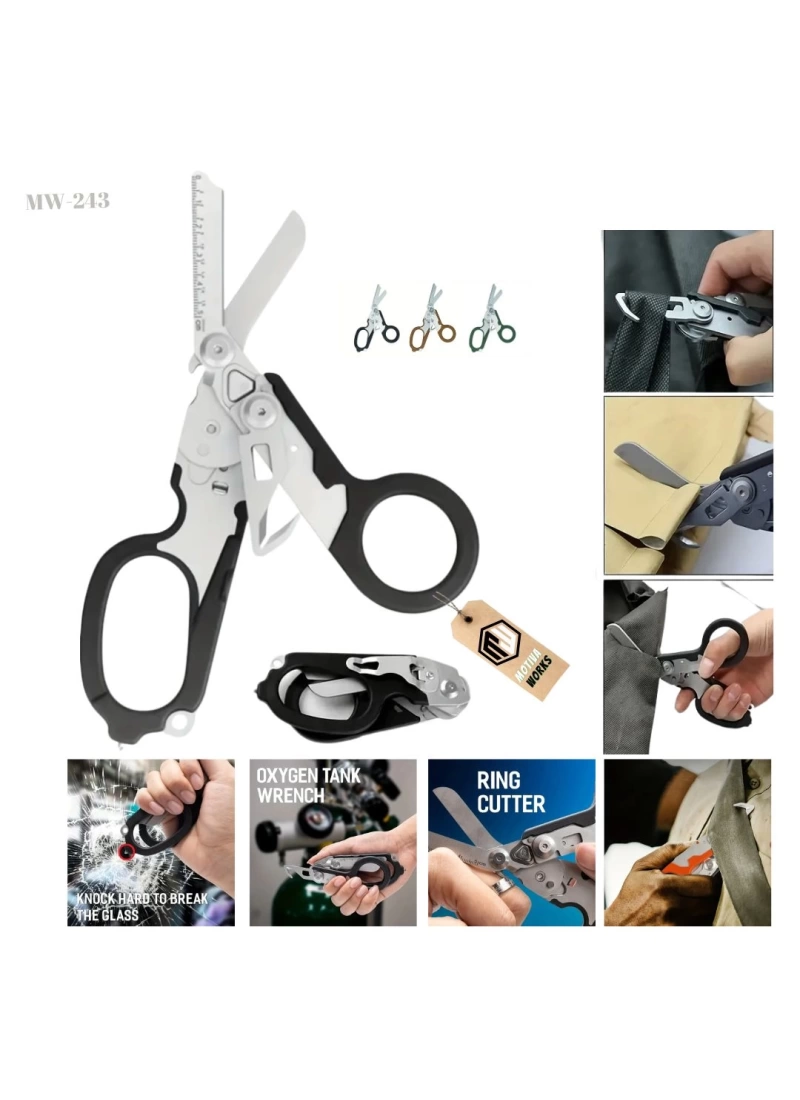 Multitool Taktik Çok Fonksiyonlu Süper Kesici Katlanır Medikal Outdoor Askeri Av Tipi Makas Siyah MW243