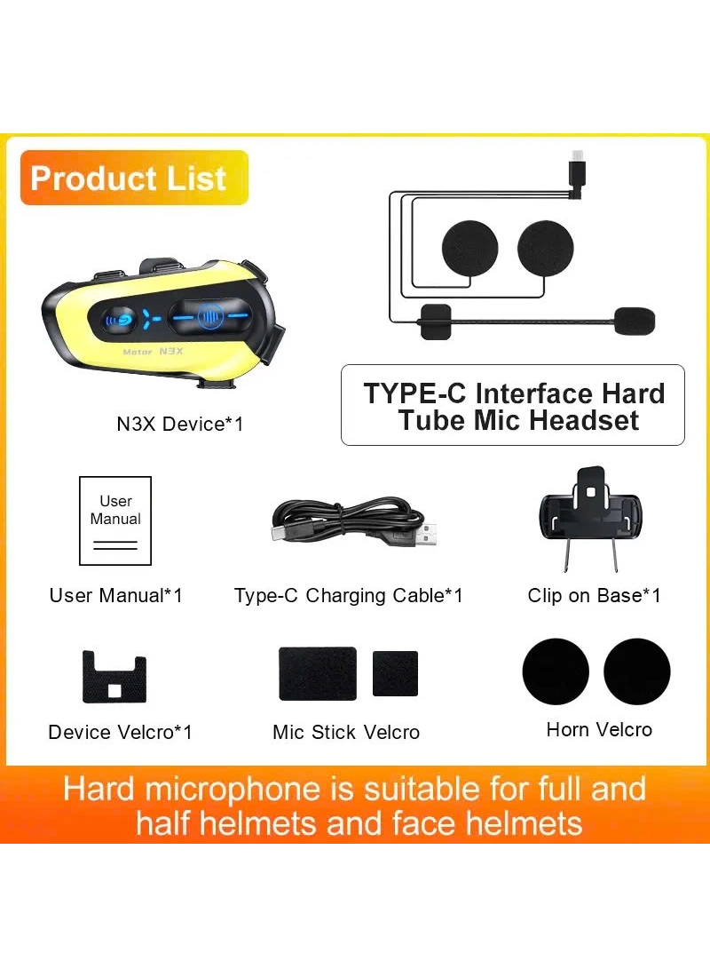 N3X Motosiklet Kask Bluetooth intercom Kulaklık – Bluetooth 5.4, IP56 Suya Dayanıklı, 1000mAh Uzun Ömürlü Batarya