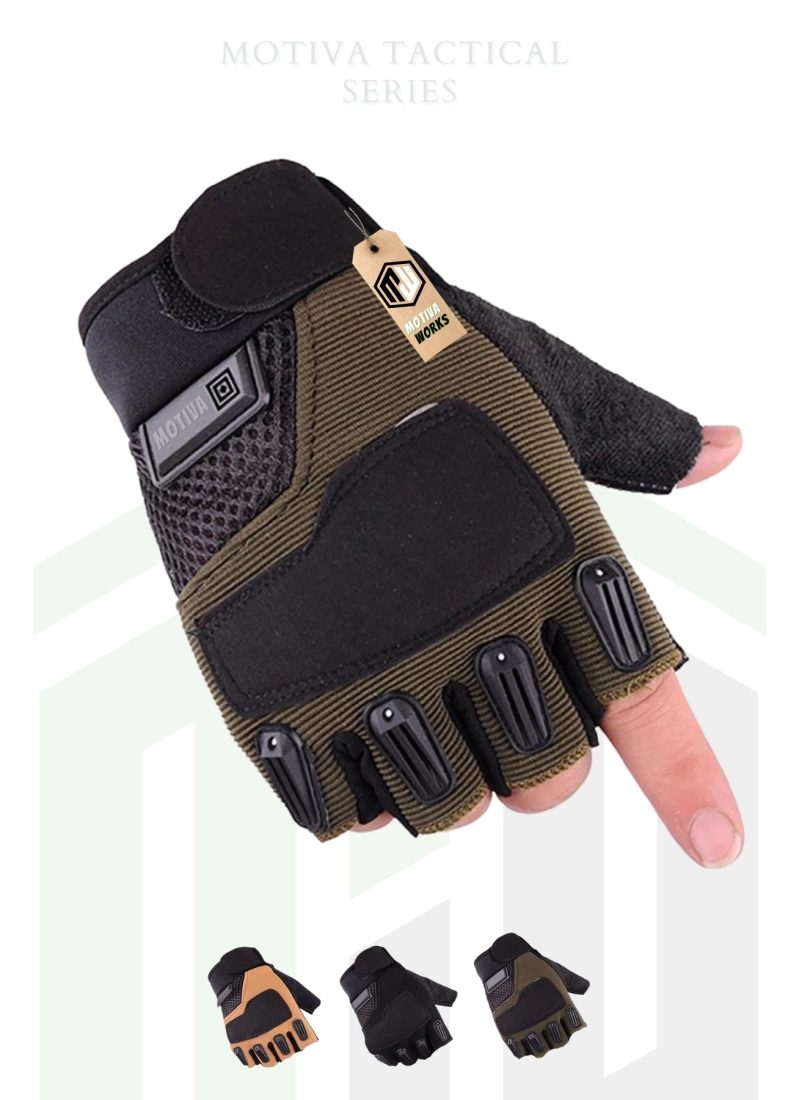 Outdoor Kamp Haki Yeşil Spor Bisiklet Motosiklet Taktik Kısa Yazlık Spect Eldiven