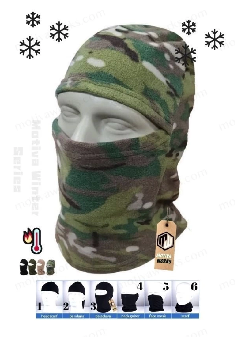 Polar Balaklava Multicam Kamuflaj Maske Şapka 6 sı Bir Arada Kar Maskesi Balaklava