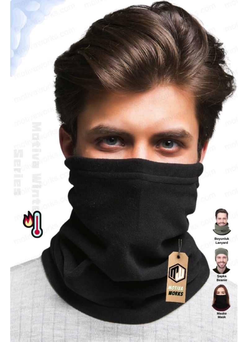 Polar Boyunluk Siyah Maske Şapka 3 ü Bir Arada Motosiklet Boyunluk