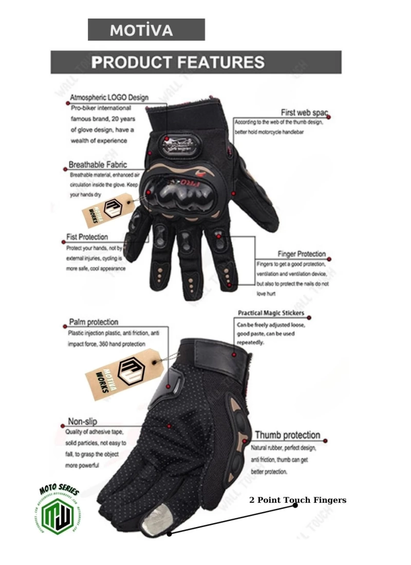 ProBiker Mpro Motosiklet Eldiveni Siyah 3 Mevsim Korumalı Standart Elastik Kumaş