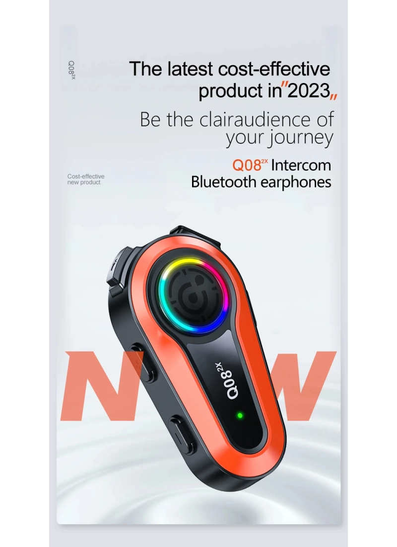 Q08-2X RGB Işıklı Intercom Motosiklet Bluetooth Kulaklık Seti – 2 Kişilik Bağlantı / 1000mAh / IP65