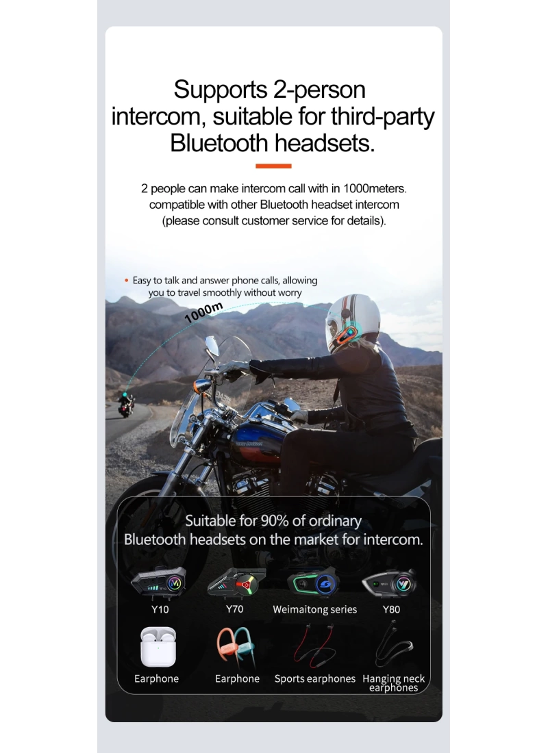 Q08-2X RGB Işıklı Intercom Motosiklet Bluetooth Kulaklık Seti – 2 Kişilik Bağlantı / 1000mAh / IP65