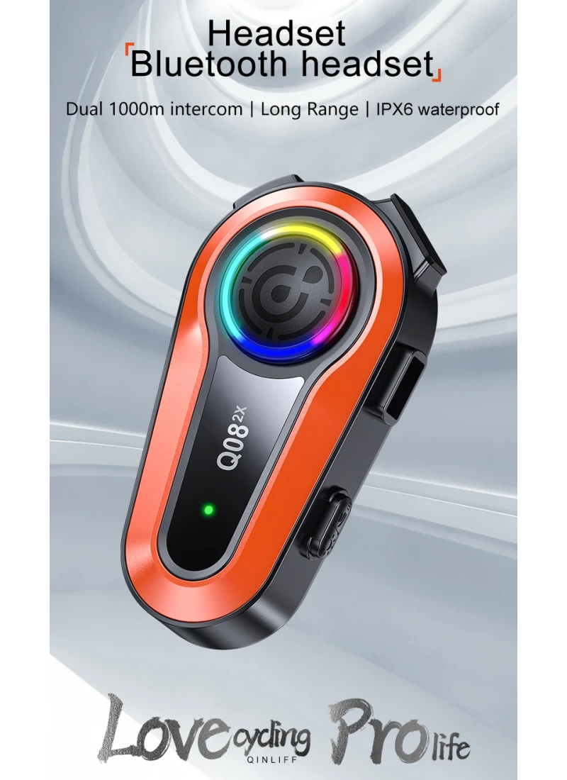Q08-2X RGB Işıklı Intercom Motosiklet Bluetooth Kulaklık Seti – 2 Kişilik Bağlantı / 1000mAh / IP65