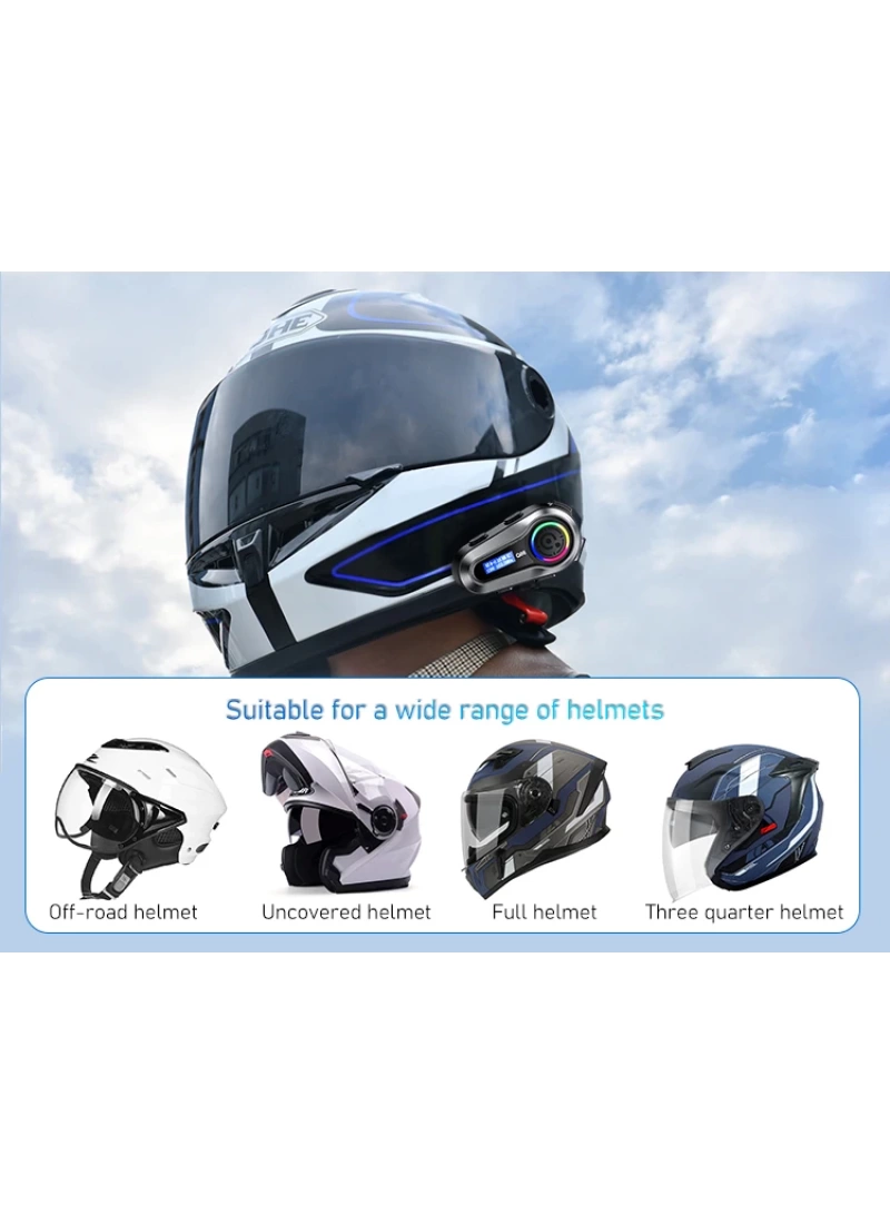 Q08 Kask Kulaklık FM LCD Ekranlı RGB Işıklı Motosiklet Bluetooth Kulaklık – IPX67 Su Geçirmez Gürültü Azaltma 1000mAh