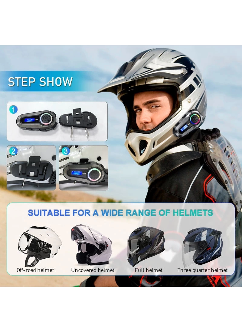 Q08 Kask Kulaklık FM LCD Ekranlı RGB Işıklı Motosiklet Bluetooth Kulaklık – IPX67 Su Geçirmez Gürültü Azaltma 1000mAh