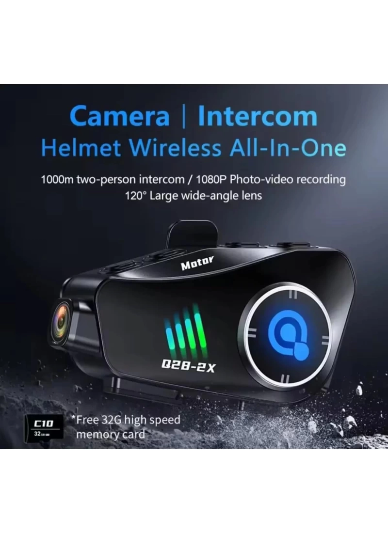 Q28 2X Motosiklet Kask Bluetooth İnterkomlu Kulaklık 1080p Kamera Su Geçirmez Intercom