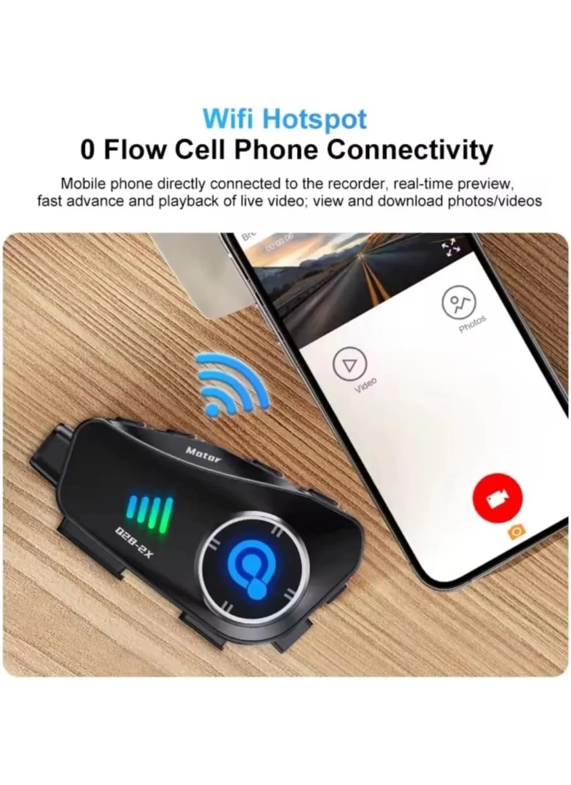 Q28 2X Motosiklet Kask Bluetooth İnterkomlu Kulaklık 1080p Kamera Su Geçirmez Intercom
