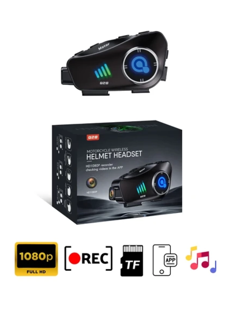 Q28 Motosiklet Kask Bluetooth Kulaklık 1080p Kamera Interkom Kulaklık Su Geçirmez Intercom