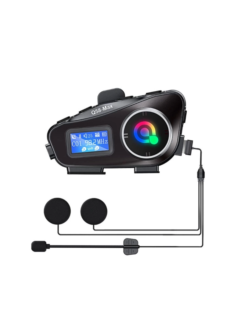 Q58-MAX Radyolu 2 Kişi Bağlantılı Bluetooth Kask Kulaklık Ekranlı Fenerli Müzik ve Telsiz Intercom