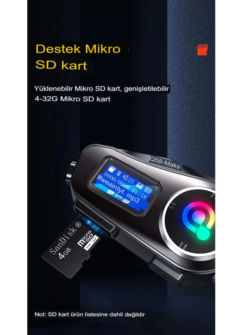 Q58-MAX Radyolu 2 Kişi Bağlantılı Bluetooth Kask Kulaklık Ekranlı Fenerli Müzik ve Telsiz Intercom