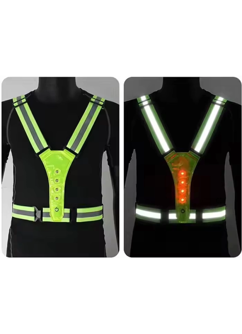 Reflektif Işıklı Yelek Siyah Fosforlu Neon Bisiklet, Motosiklet,Scooter Gece İkaz Uyarı Yeleği