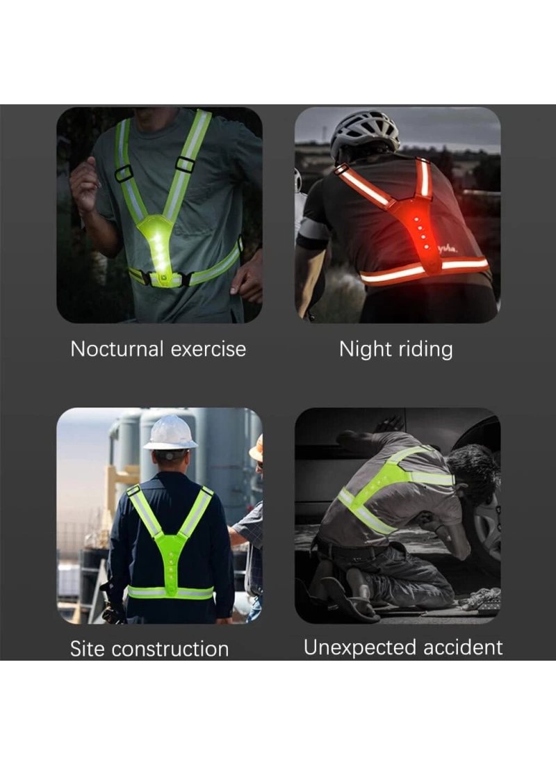 Reflektif Işıklı Yelek Siyah Fosforlu Neon Bisiklet, Motosiklet,Scooter Gece İkaz Uyarı Yeleği