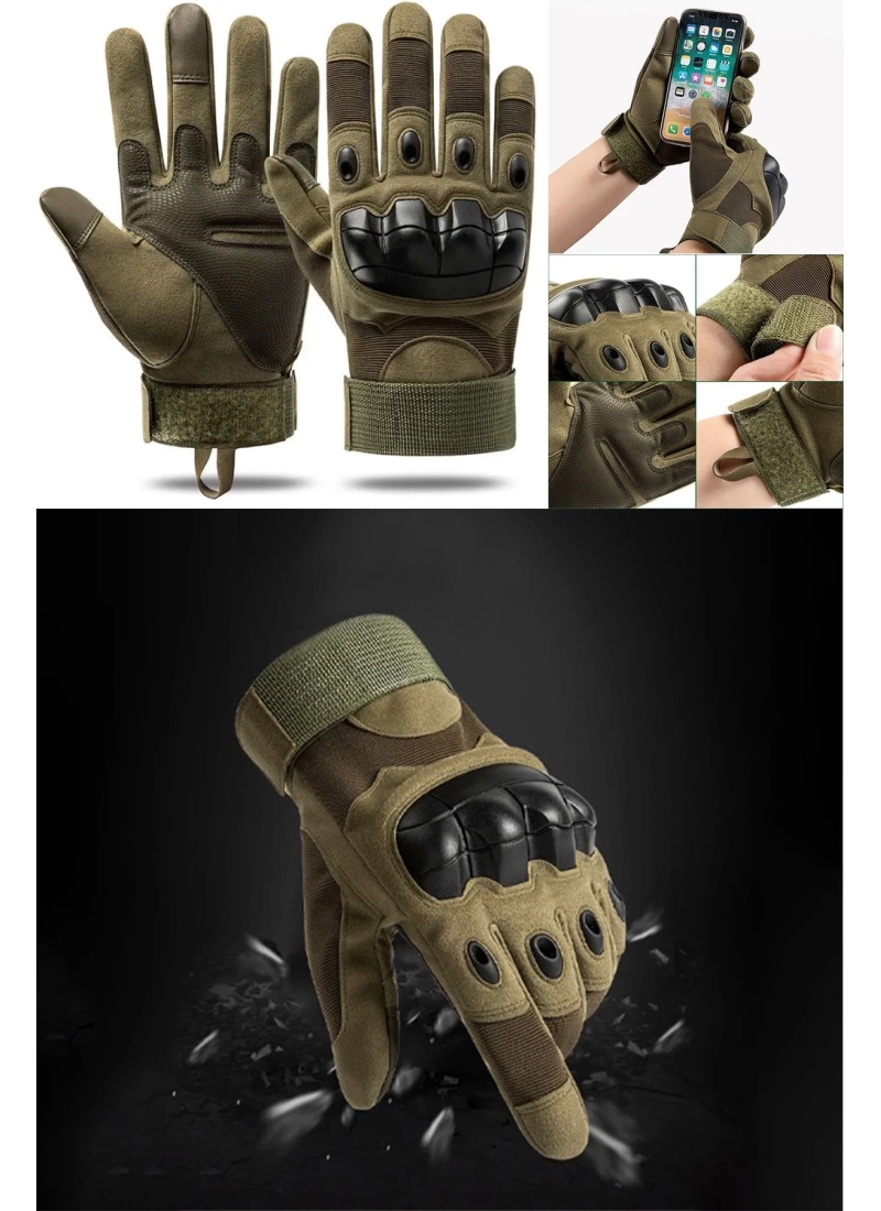 Taktik Combat Motorsiklet Eldiveni Flexshield Full Koruma Haki ( Yeşil )