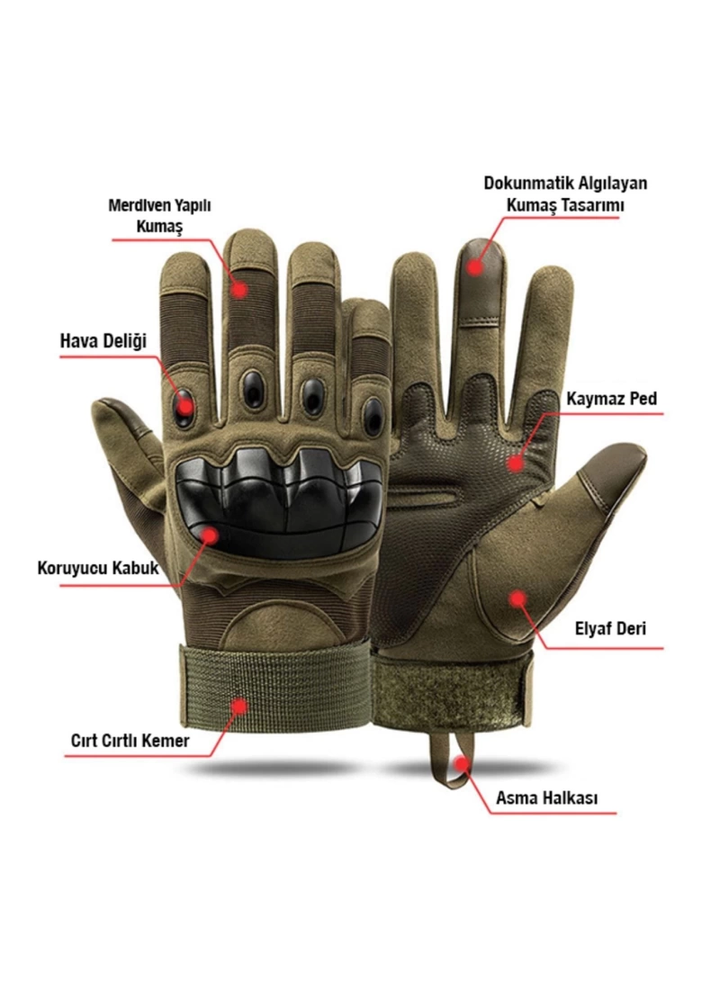 Taktik Combat Motorsiklet Eldiveni Flexshield Full Koruma Haki ( Yeşil )