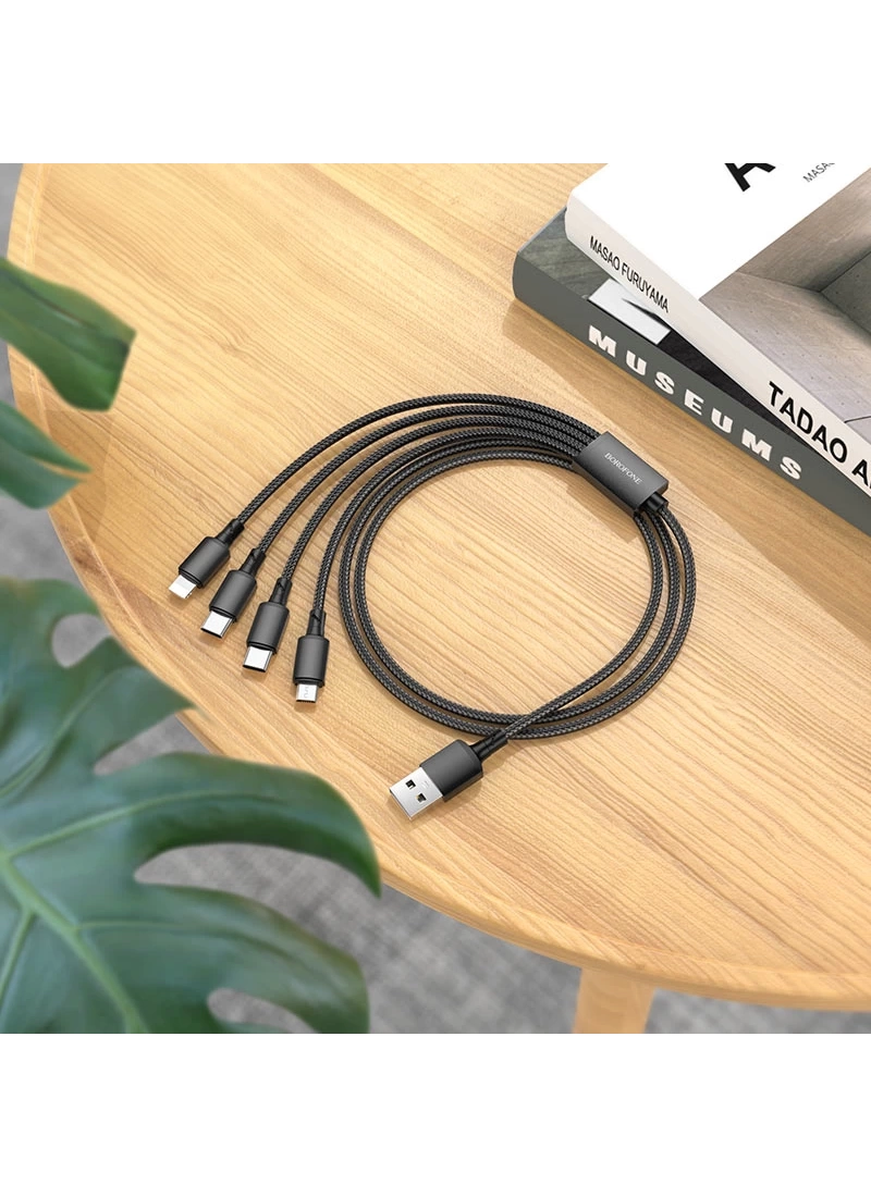 Şarj Kablosu 4in1 Iphone, Samsung, USB To 2xType-C/Micro-USB/Lightning Kablo 1M