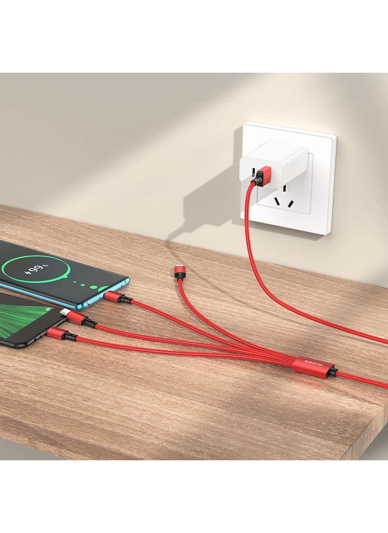 Şarj Kablosu 4in1 Iphone, Samsung, USB To 2xType-C/Micro-USB/Lightning Kablo 1M