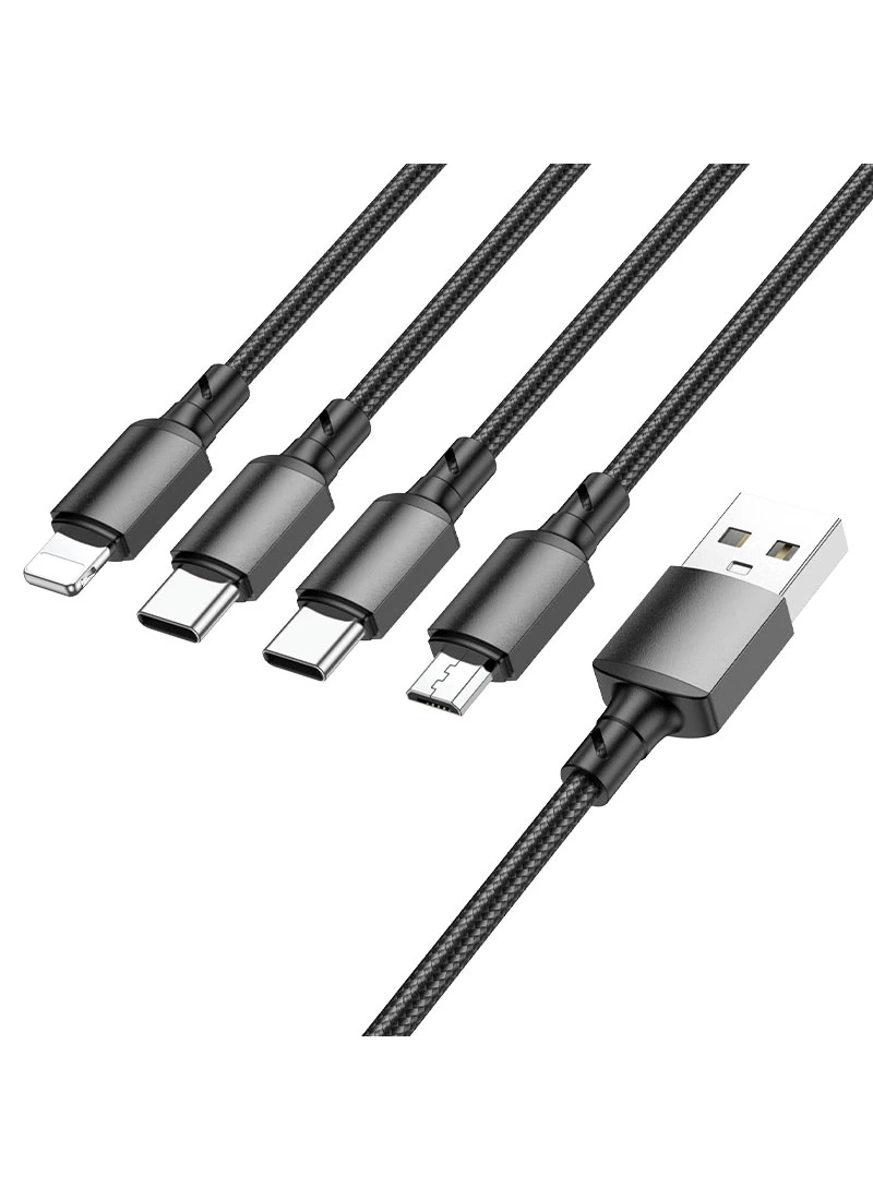 Şarj Kablosu 4in1 Iphone, Samsung, USB To 2xType-C/Micro-USB/Lightning Kablo 1M