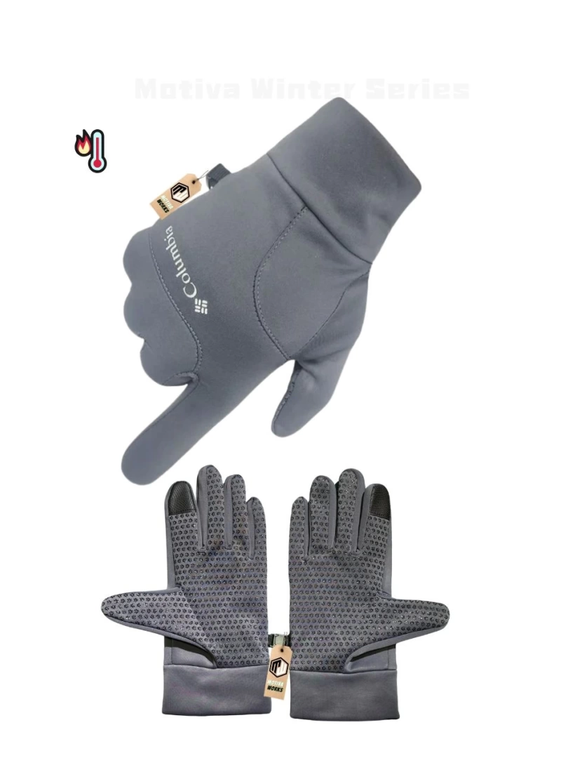 Softshell Unisex Oversize Gri Bisiklet, Motosiklet Eldiven Dokunmatik Kışlık Suya Dayanıklı, Polarlı, Kaymaz Avuçiçi