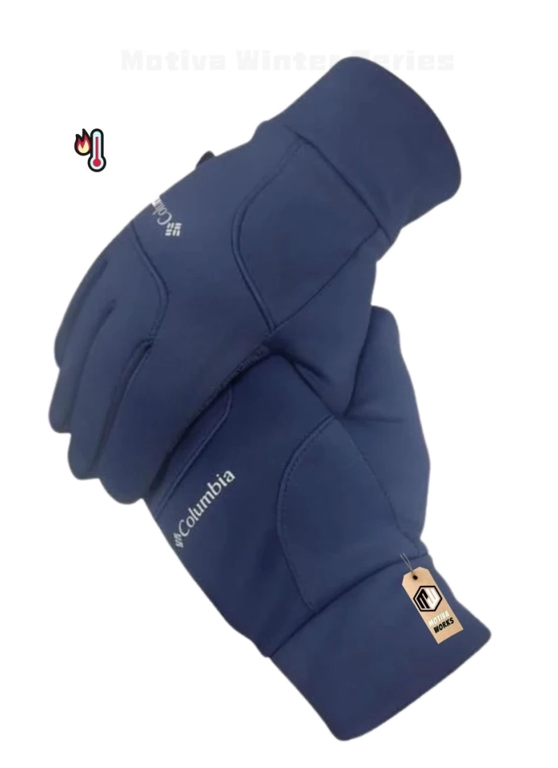 Softshell Unisex Oversize Mavi Bisiklet, Motosiklet Eldiven Dokunmatik Kışlık Suya Dayanıklı, Polarlı, Kaymaz Avuçiçi
