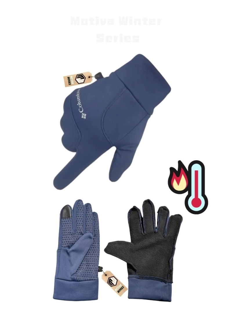 Softshell Unisex Oversize Mavi Bisiklet, Motosiklet Eldiven Dokunmatik Kışlık Suya Dayanıklı, Polarlı, Kaymaz Avuçiçi