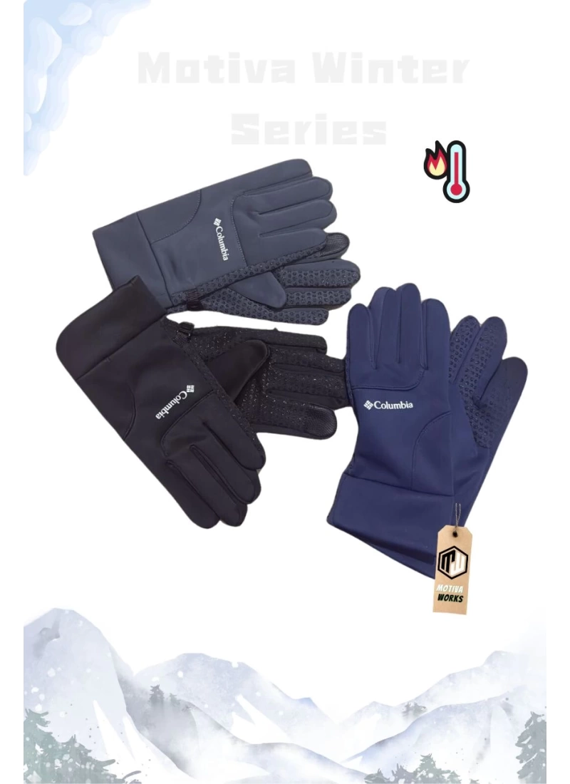 Softshell Unisex Oversize Siyah Bisiklet, Motosiklet Eldiven Dokunmatik Kışlık Suya Dayanıklı, Polarlı, Kaymaz Avuçiçi
