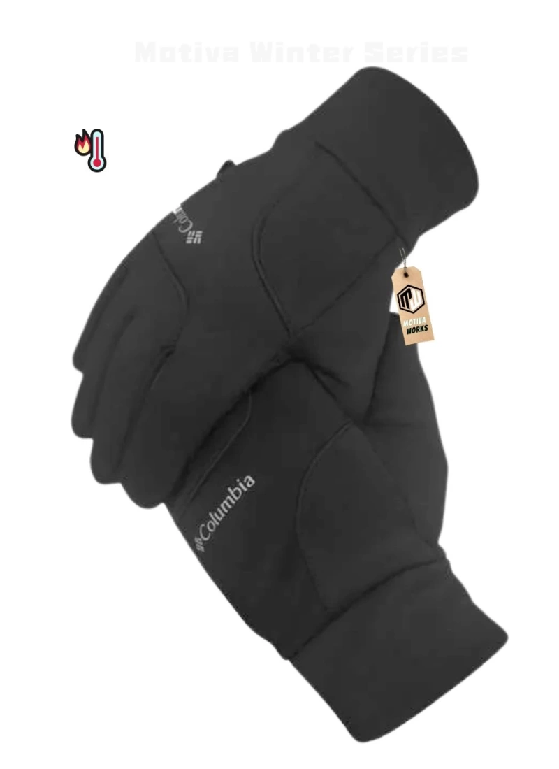 Softshell Unisex Oversize Siyah Bisiklet, Motosiklet Eldiven Dokunmatik Kışlık Suya Dayanıklı, Polarlı, Kaymaz Avuçiçi