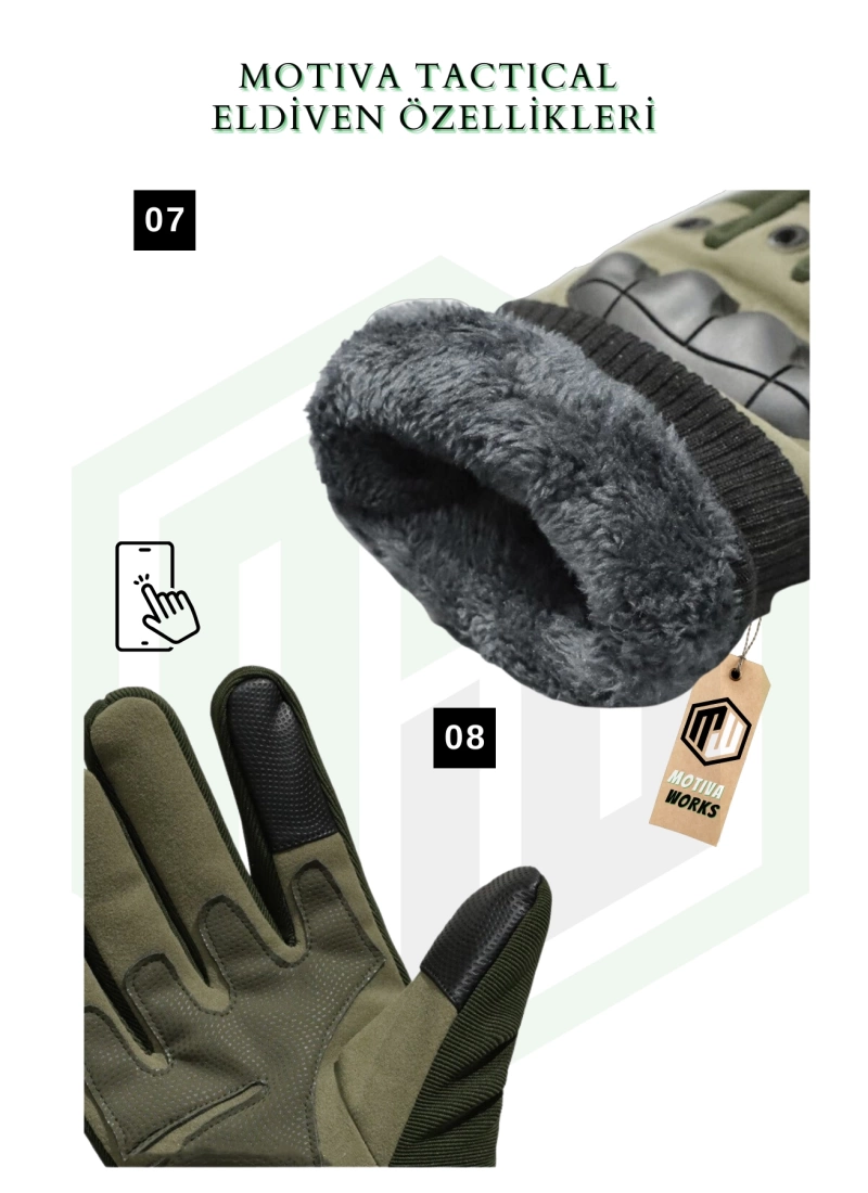 Soğuk Hava Motosiklet Eldiven Çöl Sarısı İçi Tüylü Bilekli Korumalı Taktik Askeri Airsoft