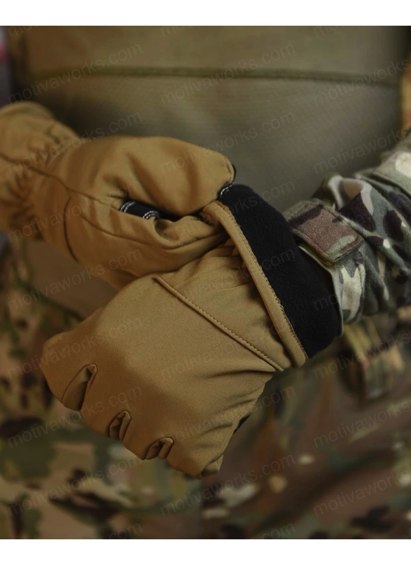 Su Geçirmez Softshell Çöl Sarısı Motosiklet Taktik Askeri Spor Kışlık Kar Balıkçı Eldiveni
