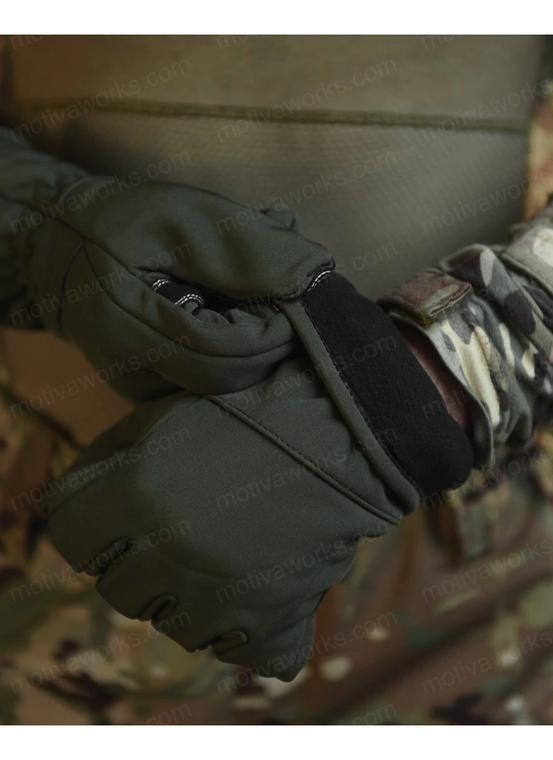 Su Geçirmez Softshell Haki Yeşil Motosiklet Taktik Askeri Spor Kışlık Kar Balıkçı Eldiveni