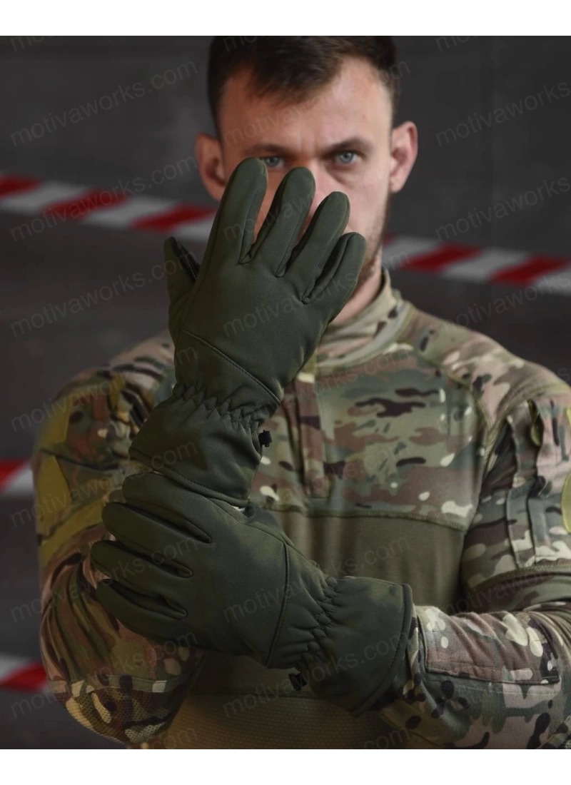 Su Geçirmez Softshell Haki Yeşil Motosiklet Taktik Askeri Spor Kışlık Kar Balıkçı Eldiveni